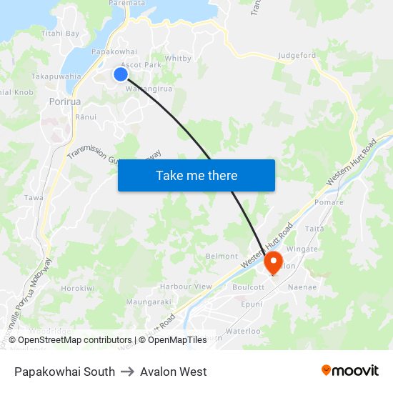 Papakowhai South to Avalon West map