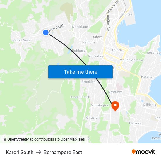Karori South to Berhampore East map