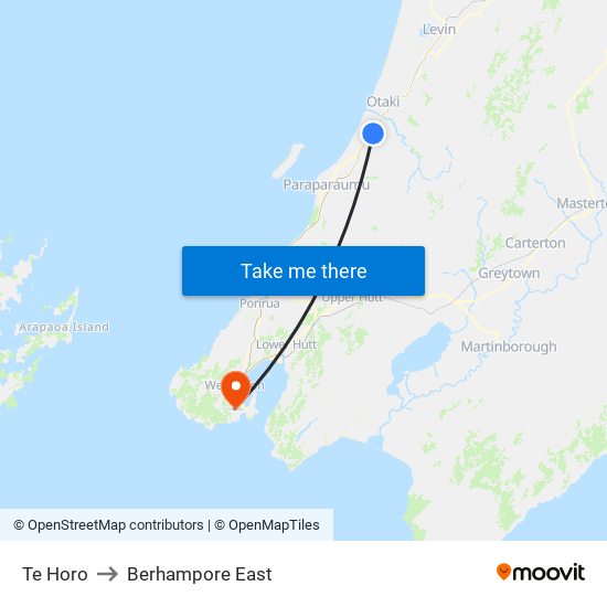 Te Horo to Berhampore East map