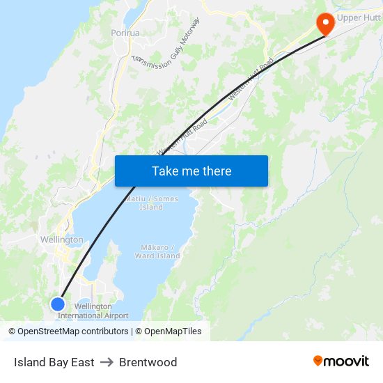 Island Bay East to Brentwood map