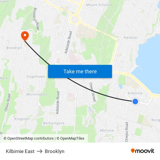 Kilbirnie East to Brooklyn map