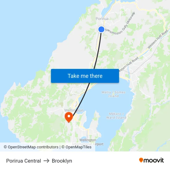 Porirua Central to Brooklyn map