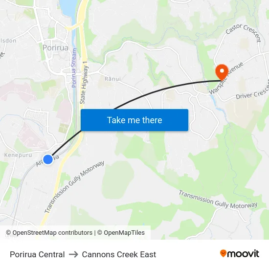 Porirua Central to Cannons Creek East map