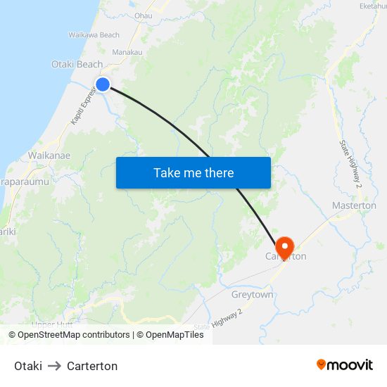 Otaki to Carterton map