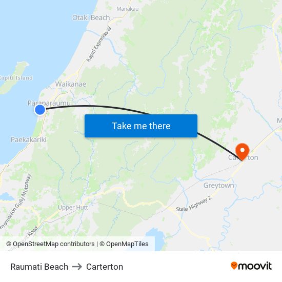 Raumati Beach to Carterton map