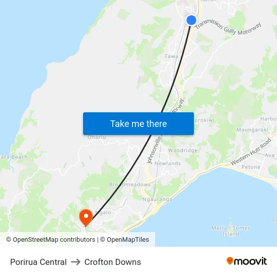 Porirua Central to Crofton Downs map