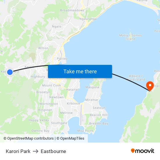 Karori Park to Eastbourne map