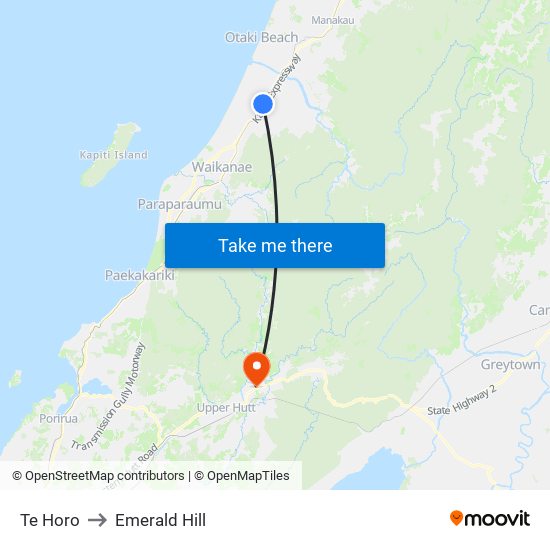 Te Horo to Emerald Hill map