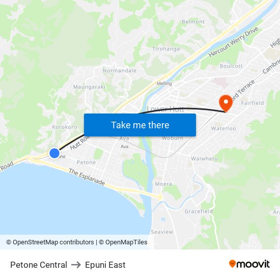 Petone Central to Epuni East map