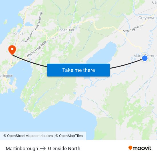 Martinborough to Glenside North map