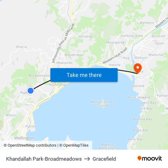 Khandallah Park-Broadmeadows to Gracefield map