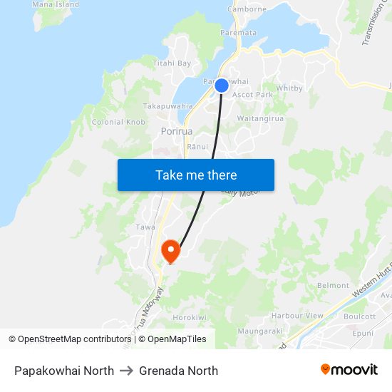 Papakowhai North to Grenada North map