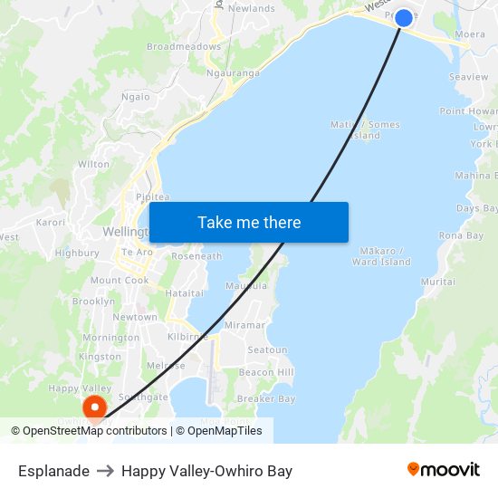 Esplanade to Happy Valley-Owhiro Bay map