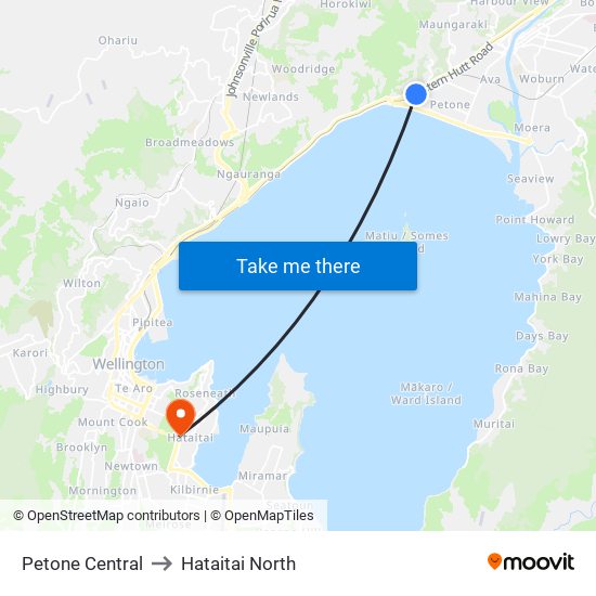 Petone Central to Hataitai North map