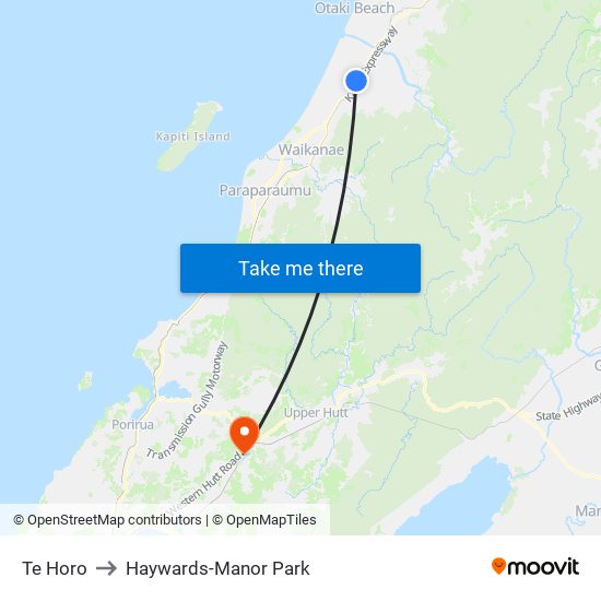 Te Horo to Haywards-Manor Park map