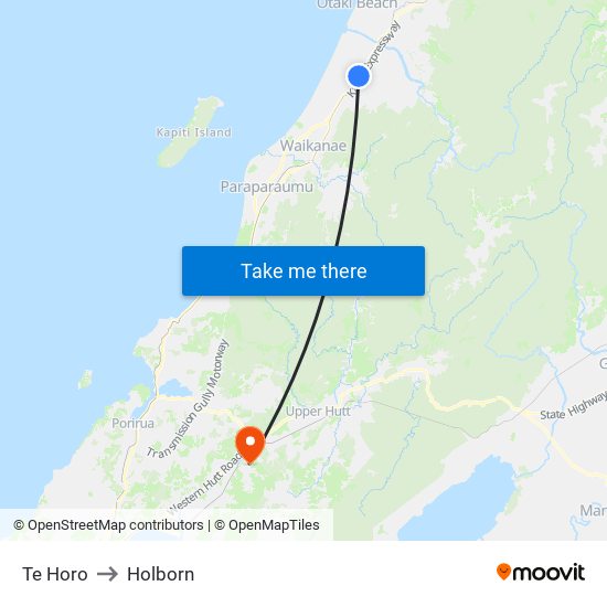 Te Horo to Holborn map