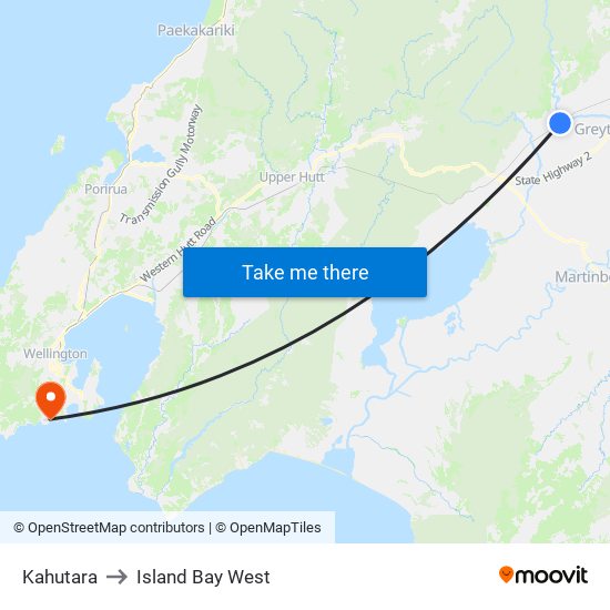 Kahutara to Island Bay West map