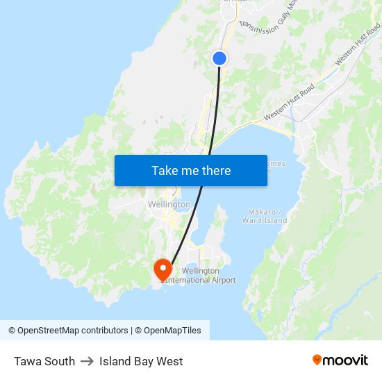 Tawa South to Island Bay West map