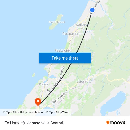 Te Horo to Johnsonville Central map
