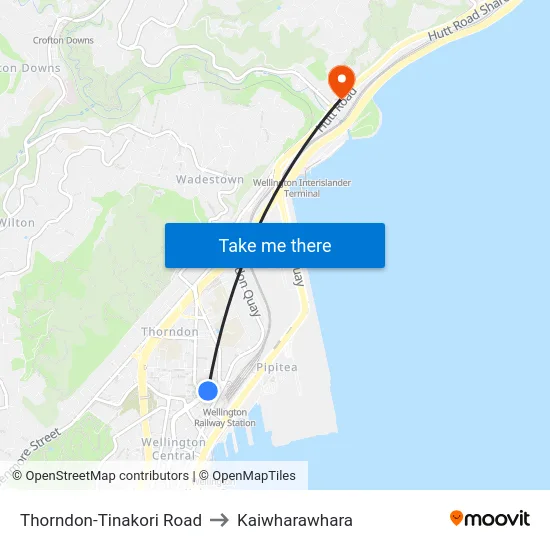 Thorndon-Tinakori Road to Kaiwharawhara map