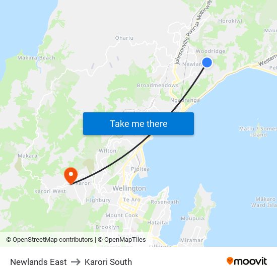 Newlands East to Karori South map