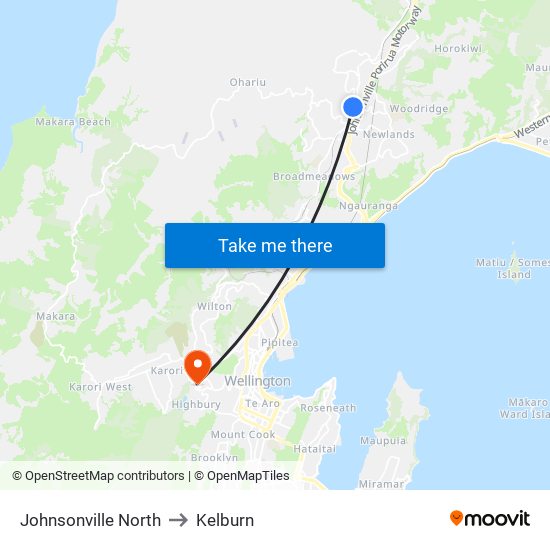 Johnsonville North to Kelburn map