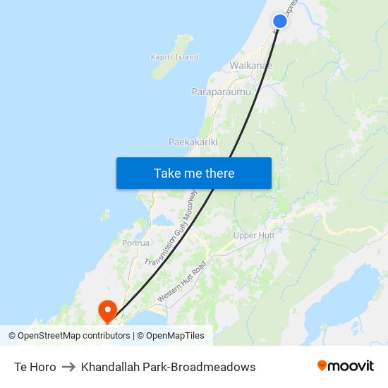 Te Horo to Khandallah Park-Broadmeadows map