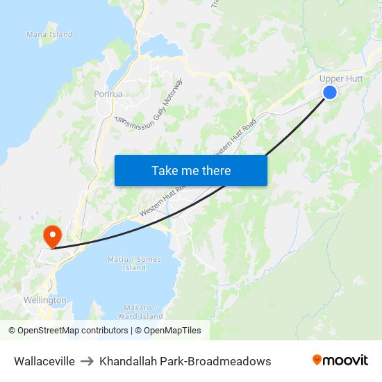 Wallaceville to Khandallah Park-Broadmeadows map