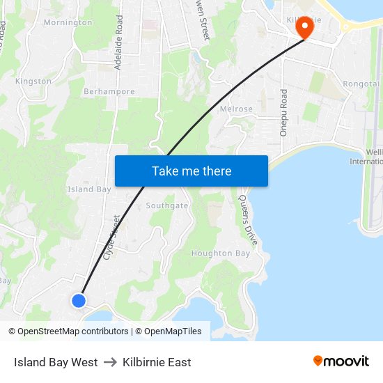 Island Bay West to Kilbirnie East map