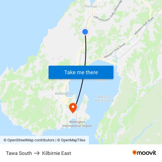 Tawa South to Kilbirnie East map