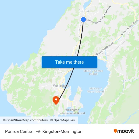 Porirua Central to Kingston-Mornington map