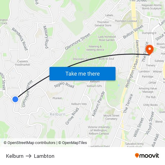 Kelburn to Lambton map