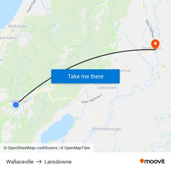 Wallaceville to Lansdowne map
