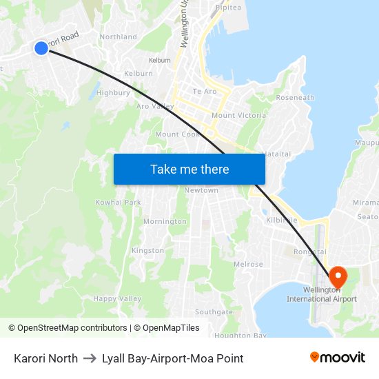 Karori North to Lyall Bay-Airport-Moa Point map