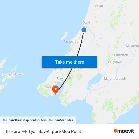 Te Horo to Lyall Bay-Airport-Moa Point map