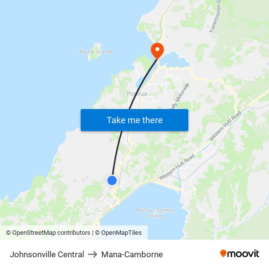 Johnsonville Central to Mana-Camborne map