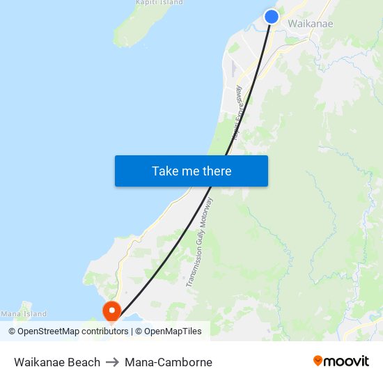 Waikanae Beach to Mana-Camborne map