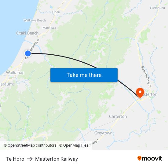 Te Horo to Masterton Railway map