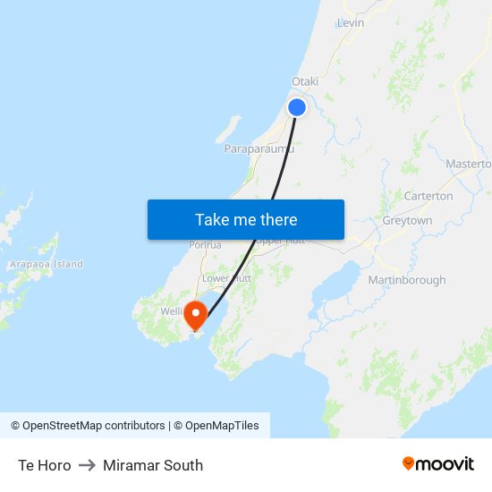 Te Horo to Miramar South map