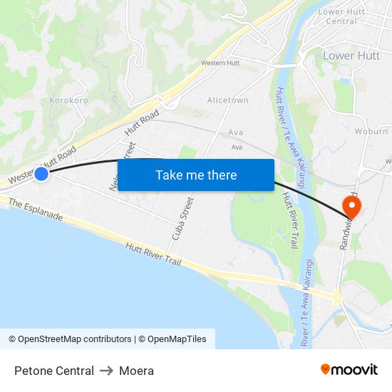 Petone Central to Moera map