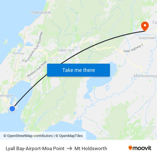 Lyall Bay-Airport-Moa Point to Mt Holdsworth map