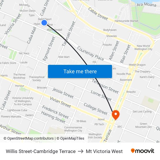 Willis Street-Cambridge Terrace to Mt Victoria West map