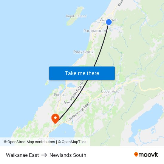 Waikanae East to Newlands South map