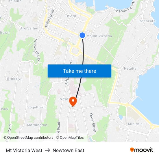 Mt Victoria West to Newtown East map