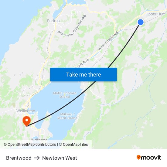 Brentwood to Newtown West map