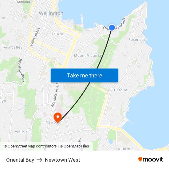 Oriental Bay to Newtown West map