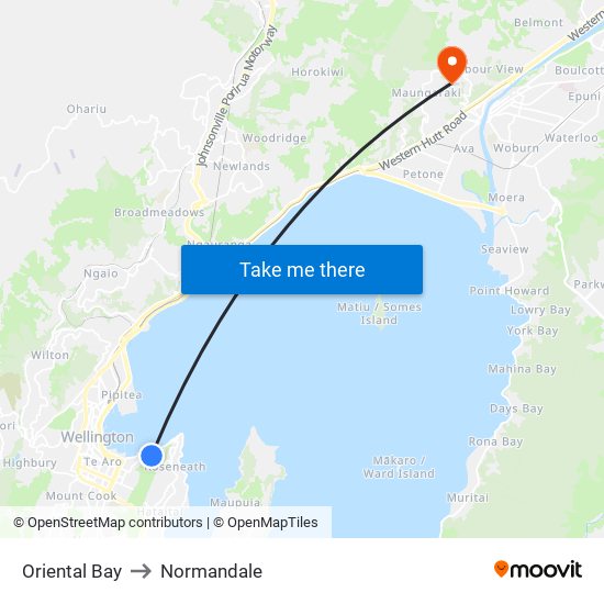 Oriental Bay to Normandale map