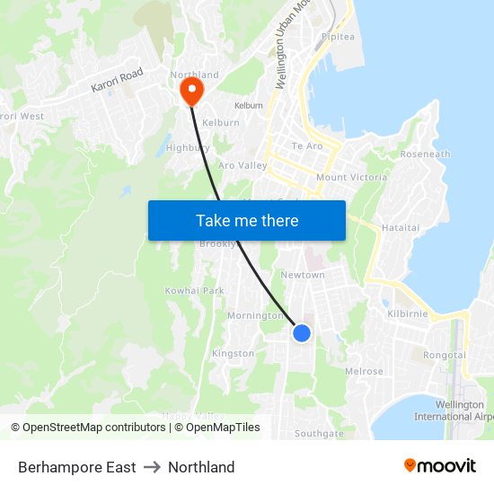 Berhampore East to Northland map