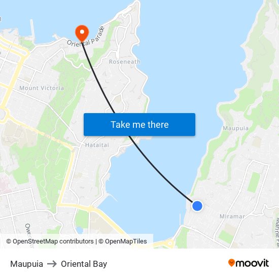 Maupuia to Oriental Bay map