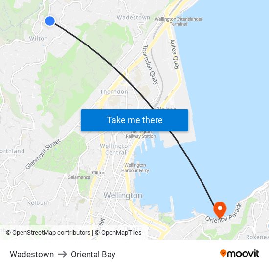 Wadestown to Oriental Bay map